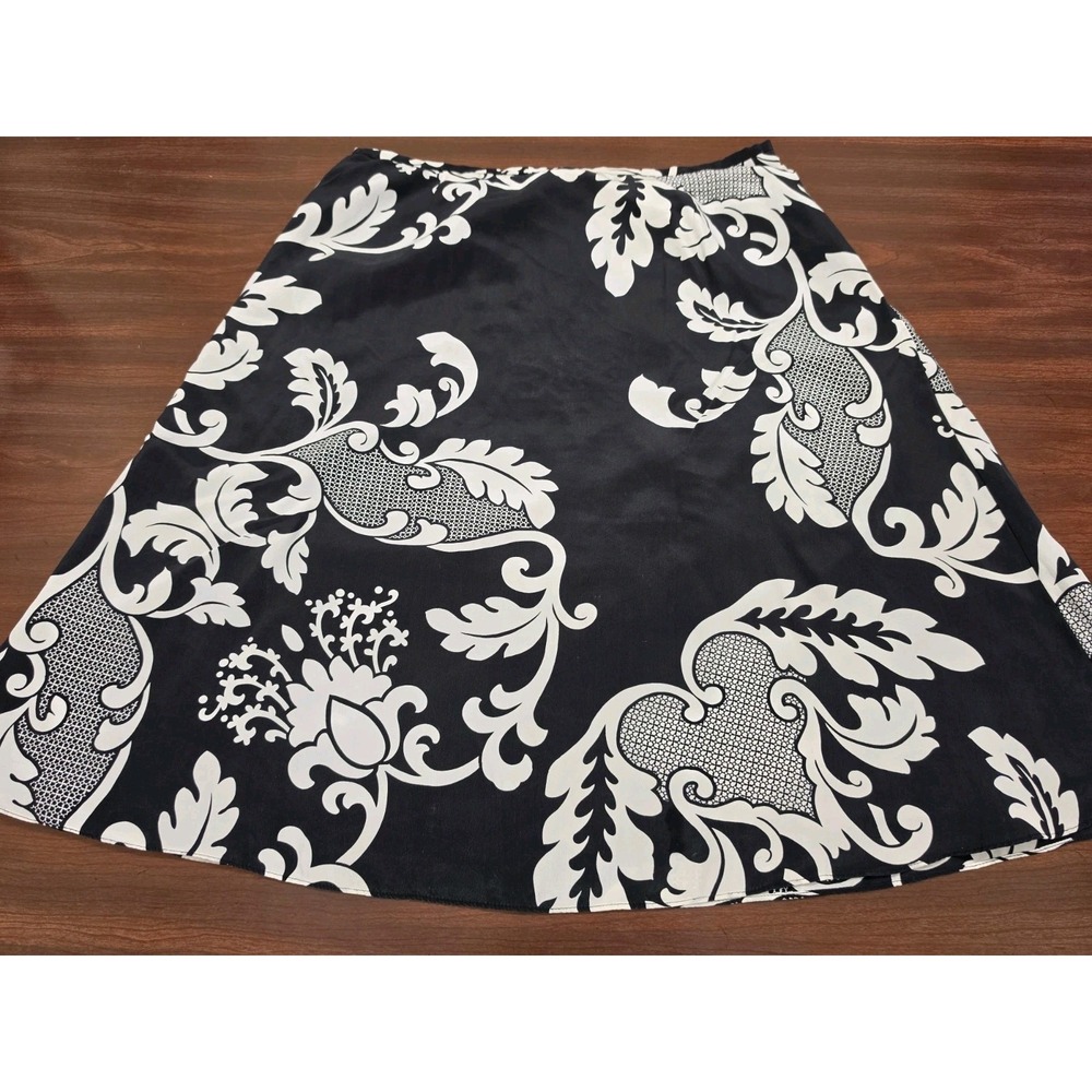 Nvgard Collection 100% Silk Black White Damask A-Line Skirt Women 14 Midi Career